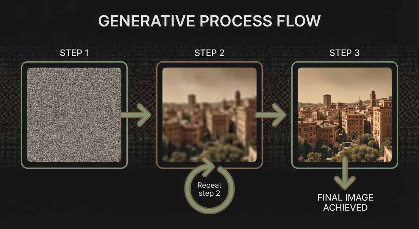 A flowchart showing the generative diffusion process